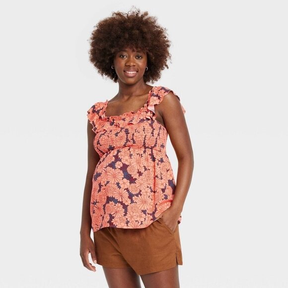 Isabel Maternity by Ingrid & Isabel Medium Ruffle Smocked Floral Tank Top 2444 - Picture 1 of 7